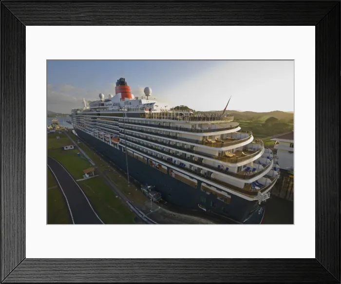 Framed Print : Panama, Panama Canal, Queen Victoria cruise ship on its maiden World Cruise transitting Framed Print : Panama, Panama Canal, Queen Victoria cruise ship on its maiden World Cruise transitting