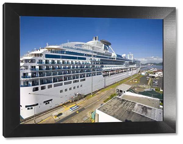 Panama, Panama Canal, Island Princess Cruise ship transitting Miraflores Locks