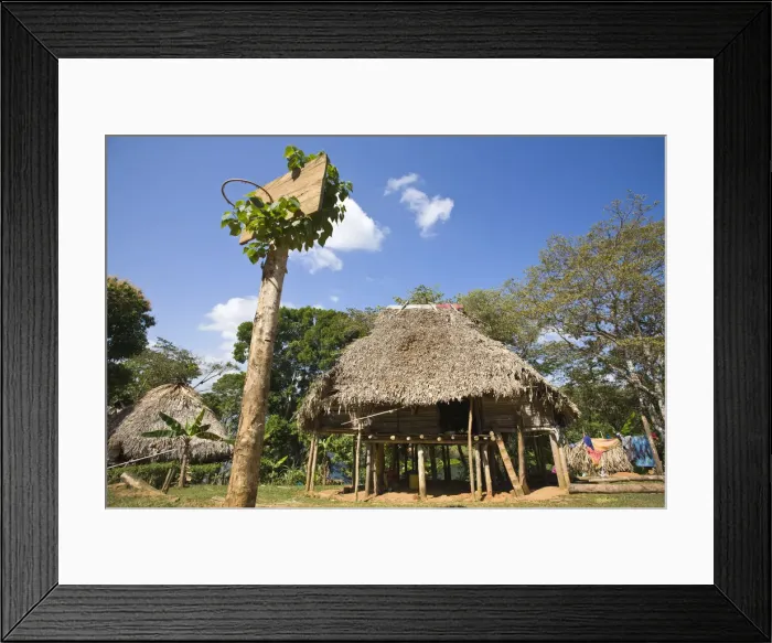 Framed Print : Panama, Chagres River, Embera Village, Thatched hut Framed Print : Panama, Chagres River, Embera Village, Thatched hut