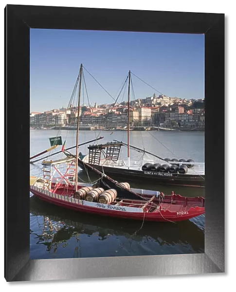 Porto Wine Carrying Barcos (Barges), River Douro and city skyline, Porto (UNESCO World