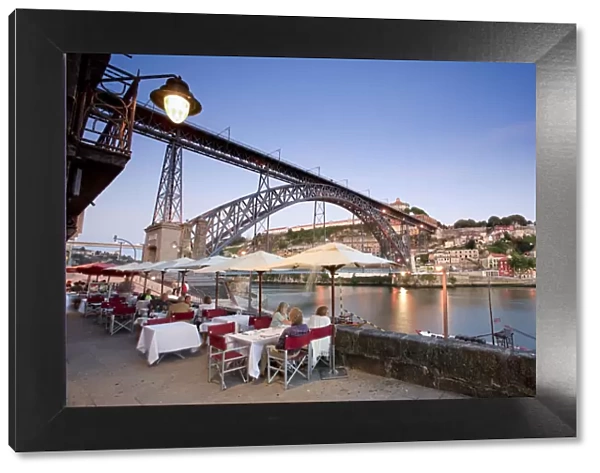Outdoor Cafa on Douro River, Ribeira District, Porto (UNESCO World Heritage), Portugal