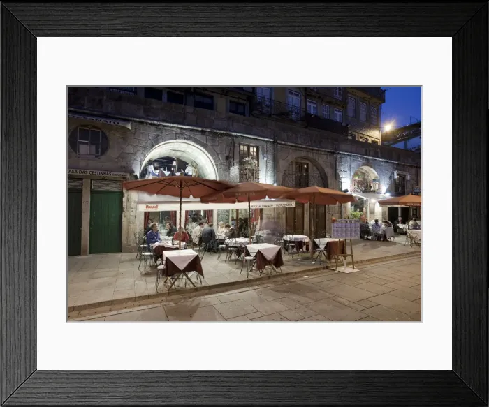 Framed Print : Outdoor Cafa on Douro River, Ribeira District, Porto (UNESCO World Heritage), Portugal Framed Print : Outdoor Cafa on Douro River, Ribeira District, Porto (UNESCO World Heritage), Portugal