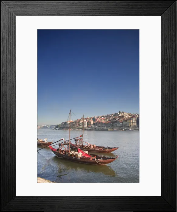 Framed Print : Porto Wine Carrying Barcos (Barges), River Douro and city skyline, Porto (UNESCO World Framed Print : Porto Wine Carrying Barcos (Barges), River Douro and city skyline, Porto (UNESCO World