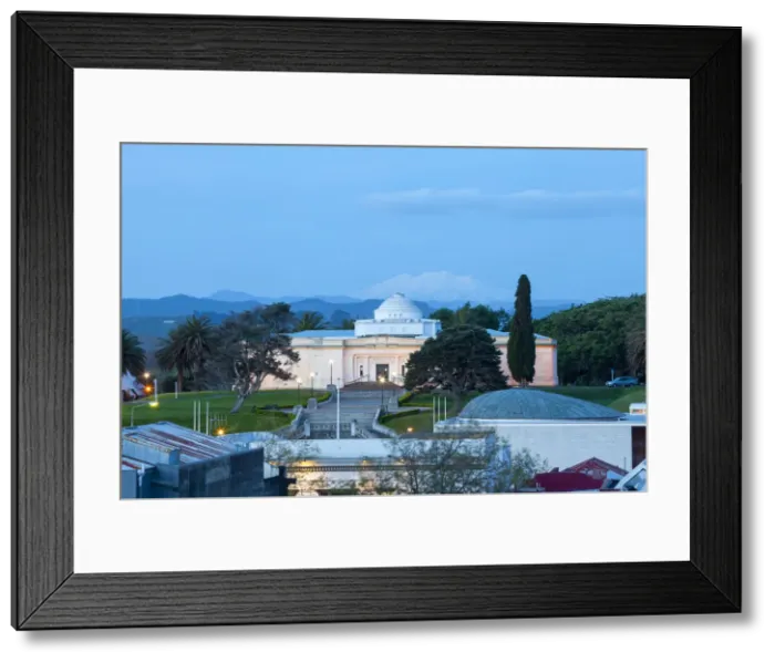Framed Print : Sarjeant Gallery & Mount Ruapehu illuminated at dusk, Wanganui, North Island