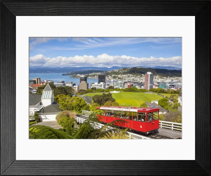 Framed Print : Elevated view over Cable-car (Funicular) and central Wellington, Wellington, North Island Framed Print : Elevated view over Cable-car (Funicular) and central Wellington, Wellington, North Island