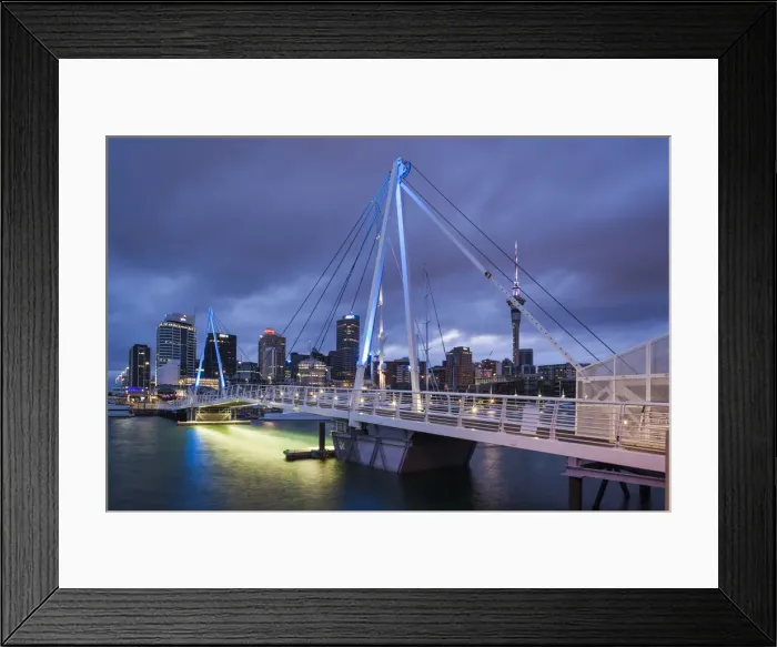 Framed Print : New Zealand, North Island, Auckland, Viaduct Harbour, footbridge, dawn Framed Print : New Zealand, North Island, Auckland, Viaduct Harbour, footbridge, dawn