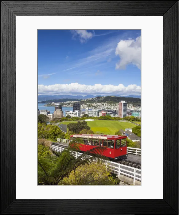Framed Print : Elevated view over Cable-car (Funicular) and central Wellington, Wellington, North Island