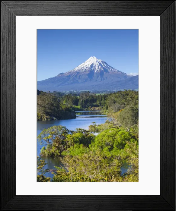 Framed Print : Mount Taranaki (Egmont) and Lake Mangamahoe, North Island, New Zealand