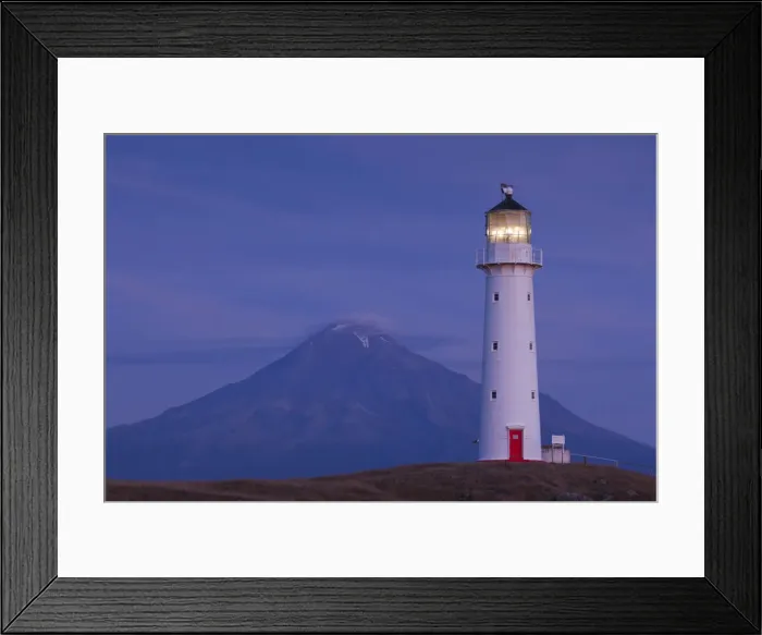 Framed Print : New Zealand, North Island, New Plymouth-area, Pungarehu, Cape Egmont Lighthouse and Mt