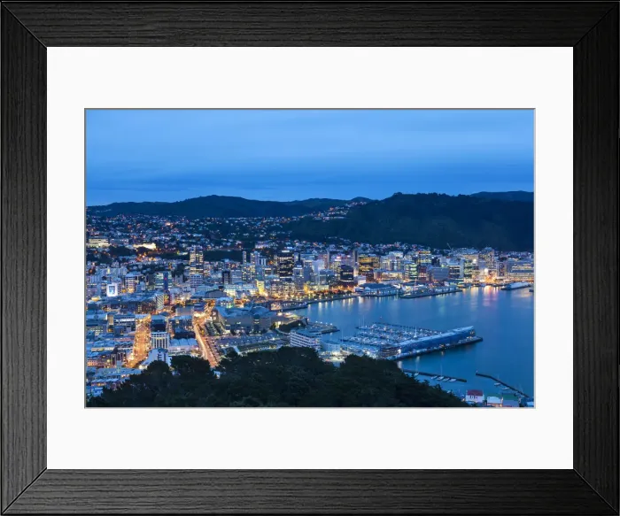 Framed Print : Elevated view over central Wellington illuminated at dusk, Wellington, North Island Framed Print : Elevated view over central Wellington illuminated at dusk, Wellington, North Island
