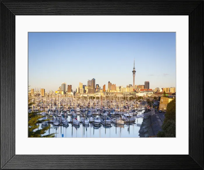 Framed Print : Westhaven Marina & city skyline illuminated at sunset, Waitemata Harbour, Auckland Framed Print : Westhaven Marina & city skyline illuminated at sunset, Waitemata Harbour, Auckland