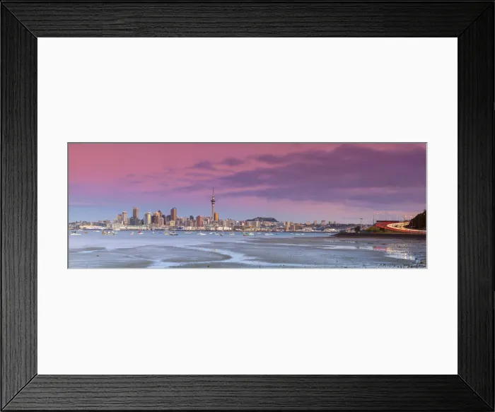 Framed Print : City skyline & Waitemata Harbour illuminated at dusk, Auckland, North Island Framed Print : City skyline & Waitemata Harbour illuminated at dusk, Auckland, North Island