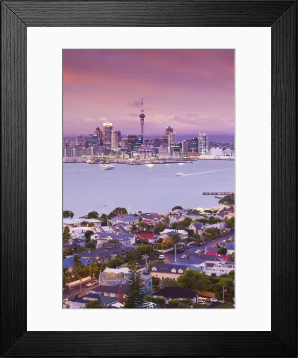 Framed Print : New Zealand, North Island, Auckland, skyline view from Devonport, dawn Framed Print : New Zealand, North Island, Auckland, skyline view from Devonport, dawn