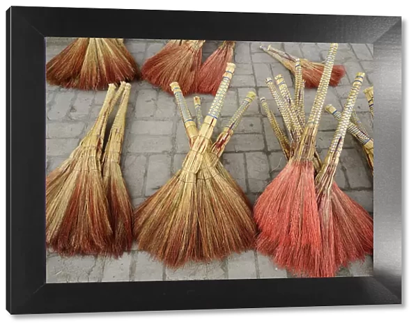 Traditional brooms for sale. Dekhon bazaar, Khiva. Uzbekistan