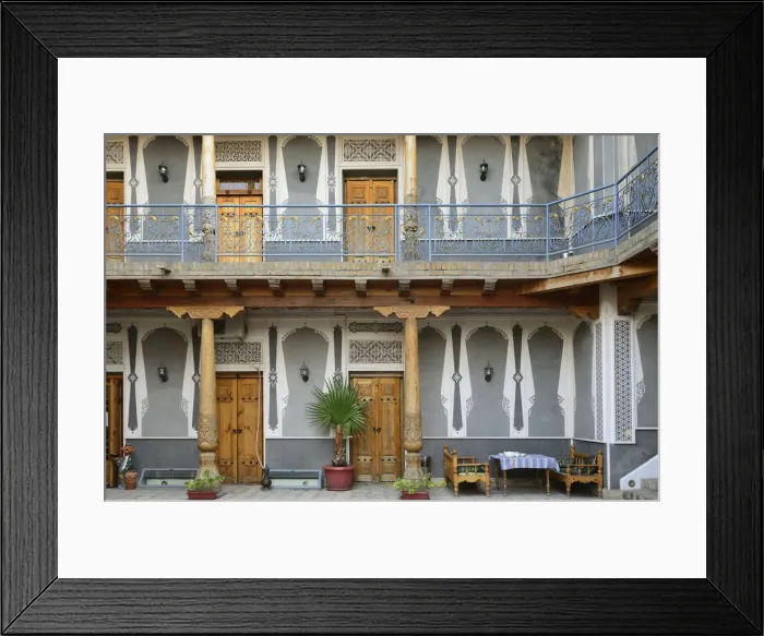 Framed Print : A traditional courtyard of a house of Bukhara, nowadays the Boutique Minzifa Hotel Framed Print : A traditional courtyard of a house of Bukhara, nowadays the Boutique Minzifa Hotel