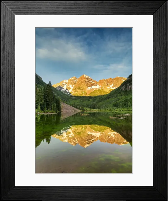Framed Print : First Light on Maroon Bells Reflecting in Maroon Lake, near Aspen, Colorado, USA Framed Print : First Light on Maroon Bells Reflecting in Maroon Lake, near Aspen, Colorado, USA