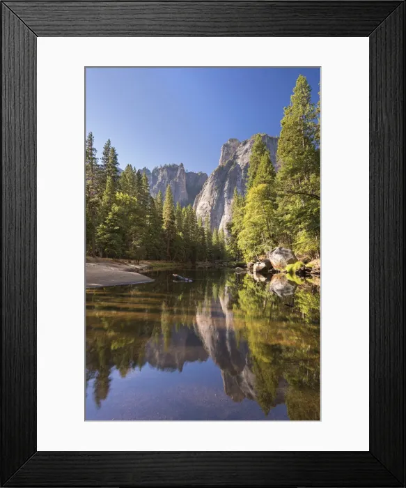 Framed Print : Cathedral Rocks reflected in the River Merced, Yosemite Valley, California, USA. Autumn Framed Print : Cathedral Rocks reflected in the River Merced, Yosemite Valley, California, USA. Autumn