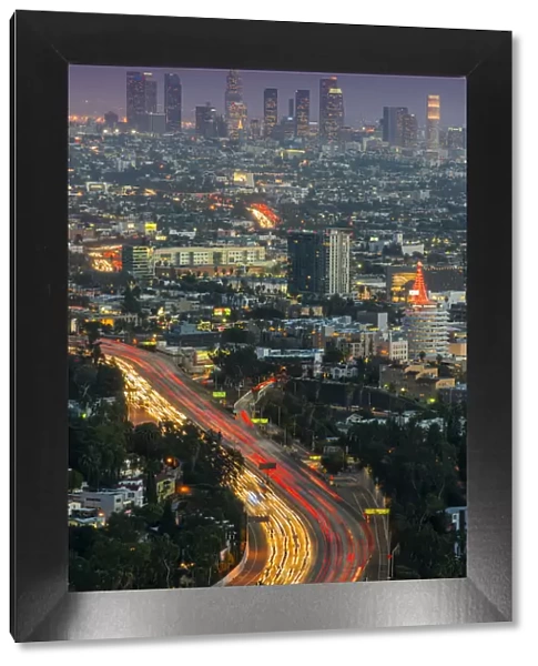 Night city skyline, Los Angeles, California, USA