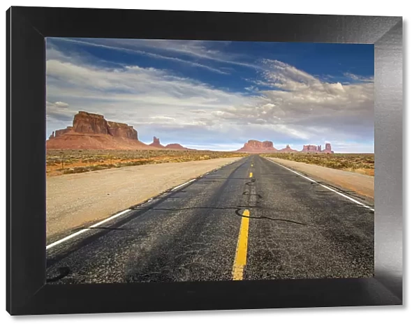 Route 163 with scenic desert landscape, Navajo Nation Indian Reservation, Utah, USA