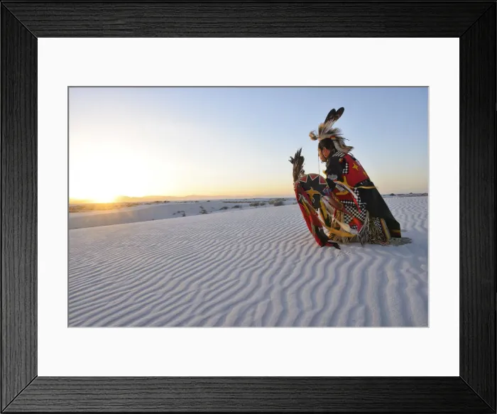 Framed Print : Native American in full regalia, White Sands National Monument, New Mexico, USA MR Framed Print : Native American in full regalia, White Sands National Monument, New Mexico, USA MR