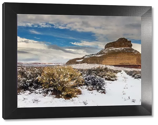 Snowy desert landscape, Utah, USA