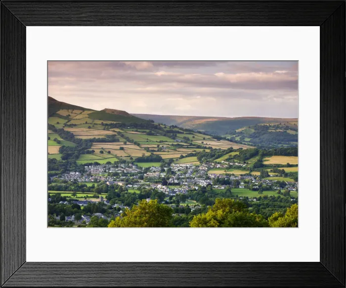 Framed Print : Aerial view of the towns of Crickhowell / Crug Hywel and Llangattock / Llangatwg in Framed Print : Aerial view of the towns of Crickhowell / Crug Hywel and Llangattock / Llangatwg in