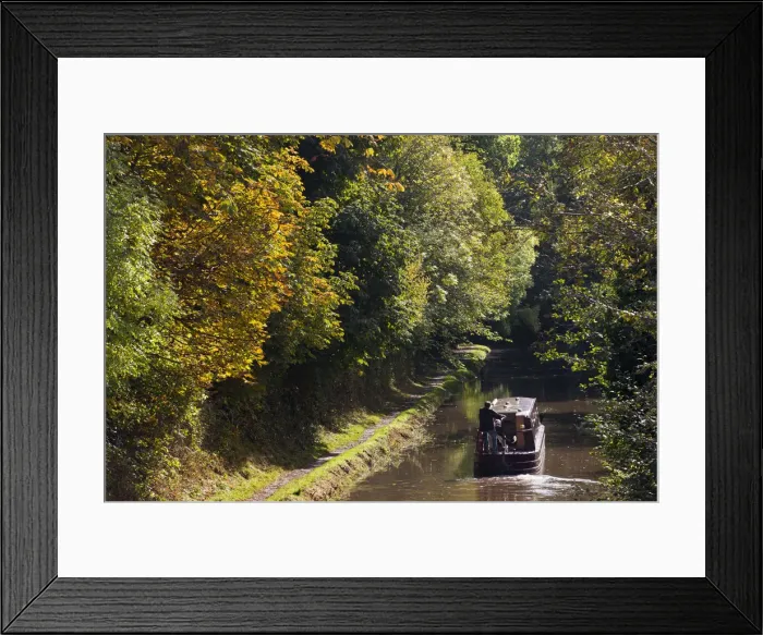 Framed Print : Narrowboat cruising on the Monmouthshire and Brecon Canal, Llangattock, Brecon Beacons Framed Print : Narrowboat cruising on the Monmouthshire and Brecon Canal, Llangattock, Brecon Beacons