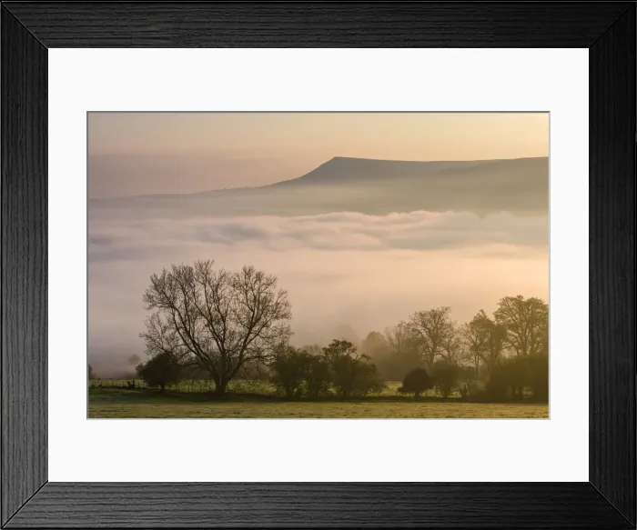 Framed Print : Mist covered Brecon Beacons landscape at dawn, Powys, Wales, UK Framed Print : Mist covered Brecon Beacons landscape at dawn, Powys, Wales, UK