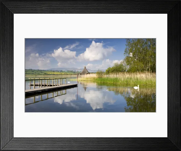 Framed Print : Tranquil morning on Llangorse Lake, with views to the Iron Age Crannog and Pen y Fan Framed Print : Tranquil morning on Llangorse Lake, with views to the Iron Age Crannog and Pen y Fan