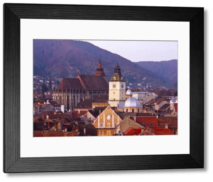 Framed Print : The Black Church & Town Hall Clock Tower illuminated at dawn, Piata Sfatului, Brasov Framed Print : The Black Church & Town Hall Clock Tower illuminated at dawn, Piata Sfatului, Brasov