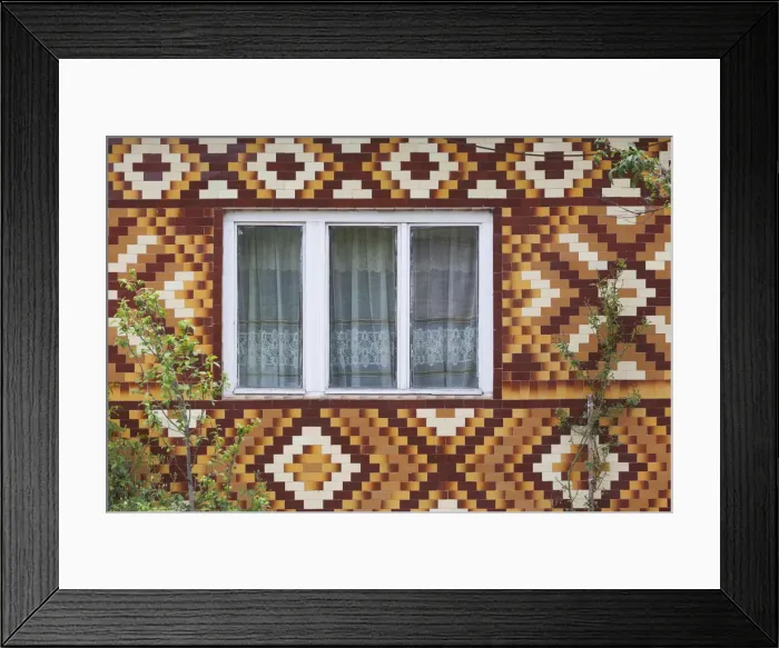 Framed Print : Romania, Transylvania, Viile Tecii, house detail with tile pattern Framed Print : Romania, Transylvania, Viile Tecii, house detail with tile pattern