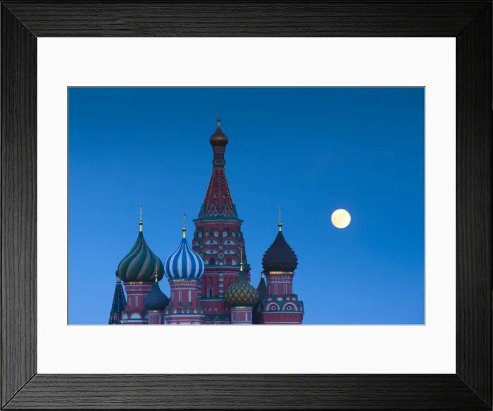 Framed Print : Russia, Moscow, Red Square, Kremlin, St. Basils Cathedral with moonrise Framed Print : Russia, Moscow, Red Square, Kremlin, St. Basils Cathedral with moonrise