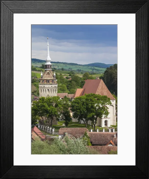 Framed Print : Romania, Transylvania, Saschiz, fortified Saxon Church, 15th century, elevated view Framed Print : Romania, Transylvania, Saschiz, fortified Saxon Church, 15th century, elevated view