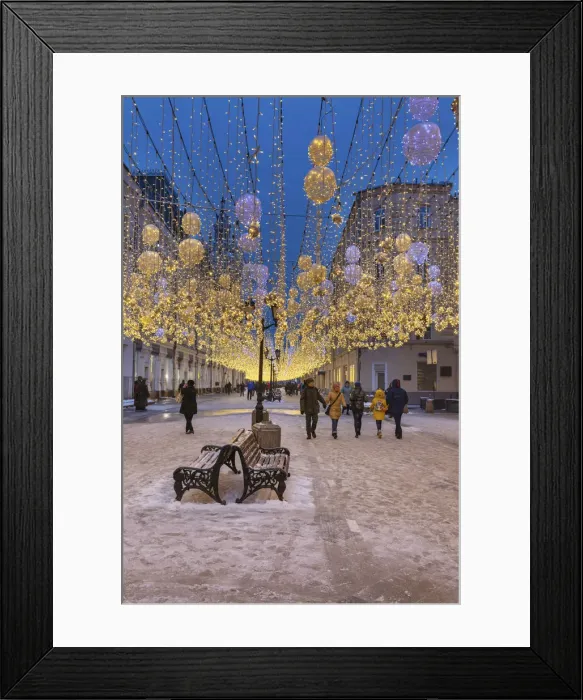 Framed Print : Christmas illumination on Nikolskaya street, Moscow, Russia Framed Print : Christmas illumination on Nikolskaya street, Moscow, Russia