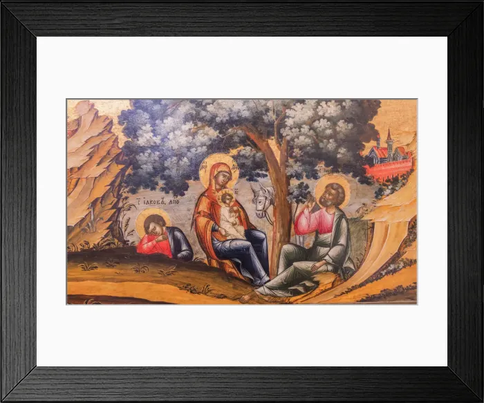 Framed Print : Flight to Egypt icon, 18th century, Palekh, Ivanovo region, Russia Framed Print : Flight to Egypt icon, 18th century, Palekh, Ivanovo region, Russia