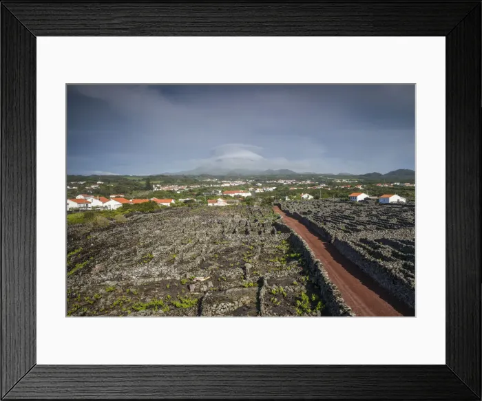 Framed Print : Portugal, Azores, Pico Island, Criacao Velha, country road among vineyards in volcanic Framed Print : Portugal, Azores, Pico Island, Criacao Velha, country road among vineyards in volcanic