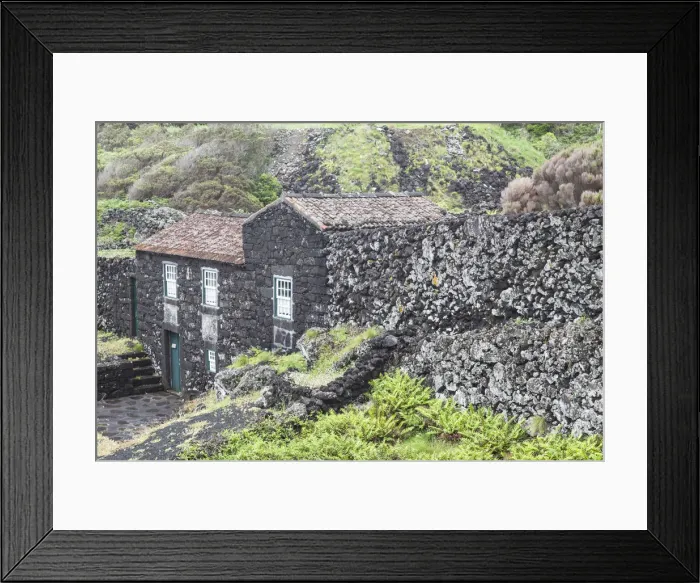 Framed Print : Portugal, Azores, Pico Island, Porto Cachorro, old fishing community set in volcanic rock