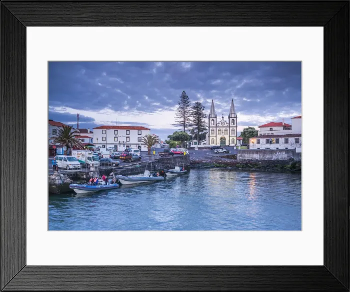 Framed Print : Portugal, Azores, Pico Island, Madalena, harbor view with the Igreja de Santa Madalena Framed Print : Portugal, Azores, Pico Island, Madalena, harbor view with the Igreja de Santa Madalena
