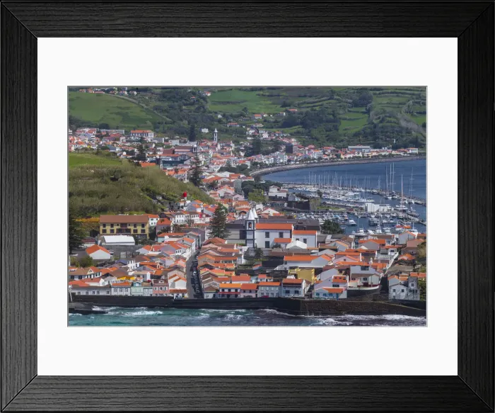 Framed Print : Portugal, Azores, Faial Island, Horta of town and Porto Pim from Monte de Guia Framed Print : Portugal, Azores, Faial Island, Horta of town and Porto Pim from Monte de Guia