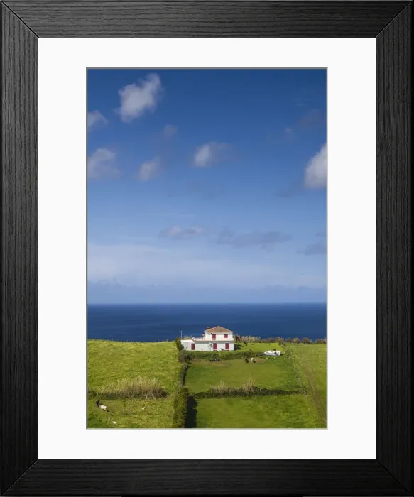 Framed Print : Portugal, Azores, Faial Island, Espalamaca, house and field Framed Print : Portugal, Azores, Faial Island, Espalamaca, house and field
