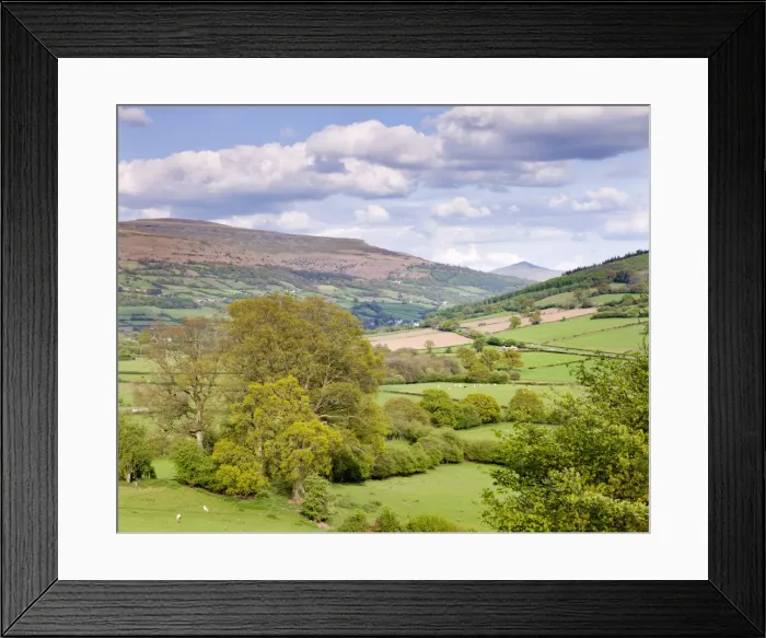 Framed Print : Rolling countryside near Bwlch with views to Sugar Loaf mountain, Brecon Beacons National Framed Print : Rolling countryside near Bwlch with views to Sugar Loaf mountain, Brecon Beacons National