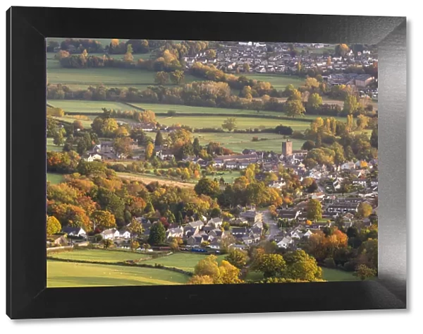 Llangattock village surrounded by autumnal foliage, Crickhowell, Brecon Beacons, Powys