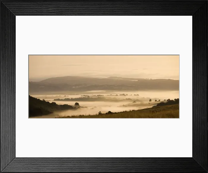 Framed Print : Mist covered countryside at dawn near Llangadog, Brecon Beacons National Park Framed Print : Mist covered countryside at dawn near Llangadog, Brecon Beacons National Park