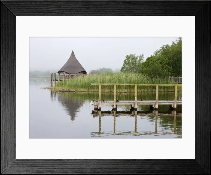 Framed Print : Misty morning beside the jetty and thatched hut on Llangorse Lake, Brecon Beacons Framed Print : Misty morning beside the jetty and thatched hut on Llangorse Lake, Brecon Beacons