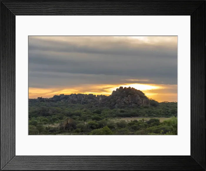 Framed Print : africa, Zimbabwe, Bulawayo. Matobo Hills National Park. sunset over the rock kopjes Framed Print : africa, Zimbabwe, Bulawayo. Matobo Hills National Park. sunset over the rock kopjes