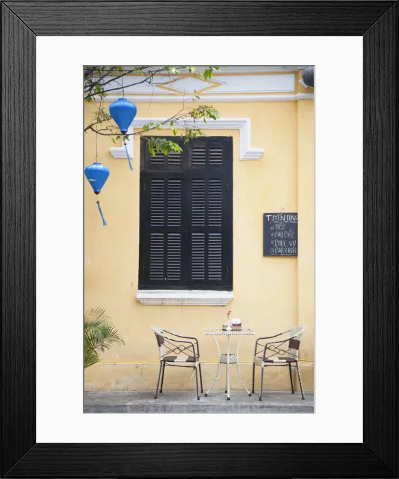 Framed Print : Tabe and chairs at cafe, Hoi An (UNESCO World Heritage Site), Quang Ham, Vietnam Framed Print : Tabe and chairs at cafe, Hoi An (UNESCO World Heritage Site), Quang Ham, Vietnam