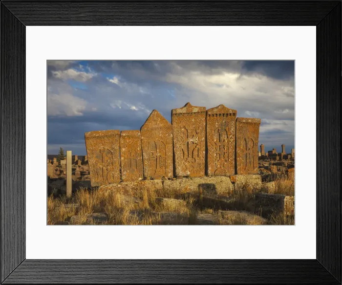 Framed Print : Armenia, Lake Seven, Khachkars at Noratus cemetery Framed Print : Armenia, Lake Seven, Khachkars at Noratus cemetery