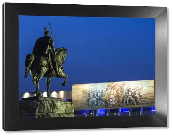 Albania, Tirana, Skanderbeg Square, statue of Skanderbeg and National Historical Museum