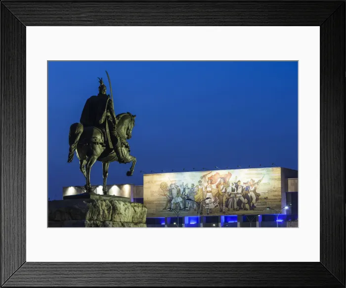 Framed Print : Albania, Tirana, Skanderbeg Square, statue of Skanderbeg and National Historical Museum