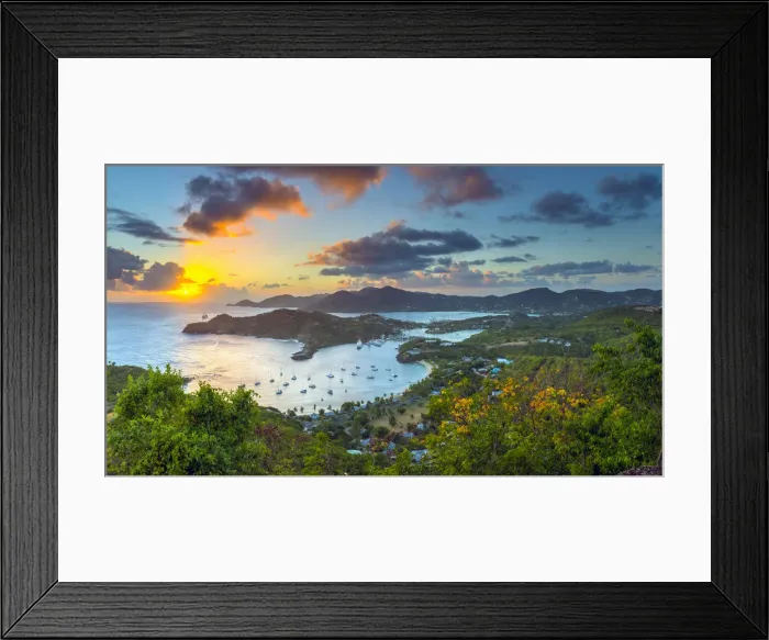 Framed Print : Caribbean, Antigua, English Harbour from Shirley Heights, Sunset